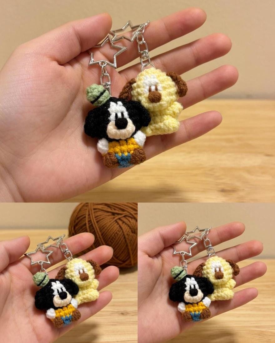 Crochet Dog Keychain, Amigurumi Puppy Phone Charm, Cute Cartoon Dog Bag Pendant, Kawaii Handmade Cotton Yarn Accessory, Gift for Dog Lover