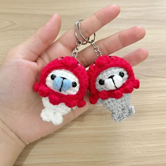Crochet Seal Octopus Phone Charm, Kawaii Seal Keychain, Handmade Amigurumi Seal Keyring, Cute Crochet Animal Bag Charm, Small Plush Gift