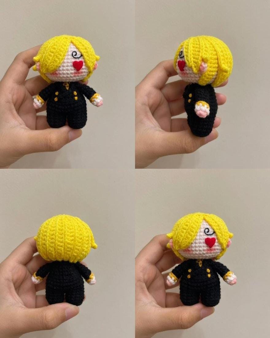Crochet Pirate Crew Keychain, Desk Decor Gift, Handmade Amigurumi Cotton Doll, Gift for Manga Fans, Kawaii Bag Accessory, Sea Adventurer