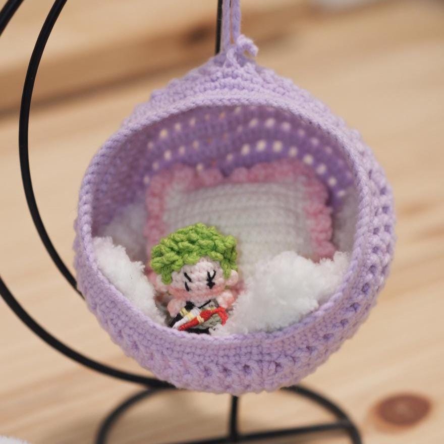 Crochet Anime Inspired Pirate Phone Charm, Cute Amigurumi Doll Keychain, Kawaii Manga Chibi Plushie, Swordsman Pocket Toy, Geeky Fan Gift,