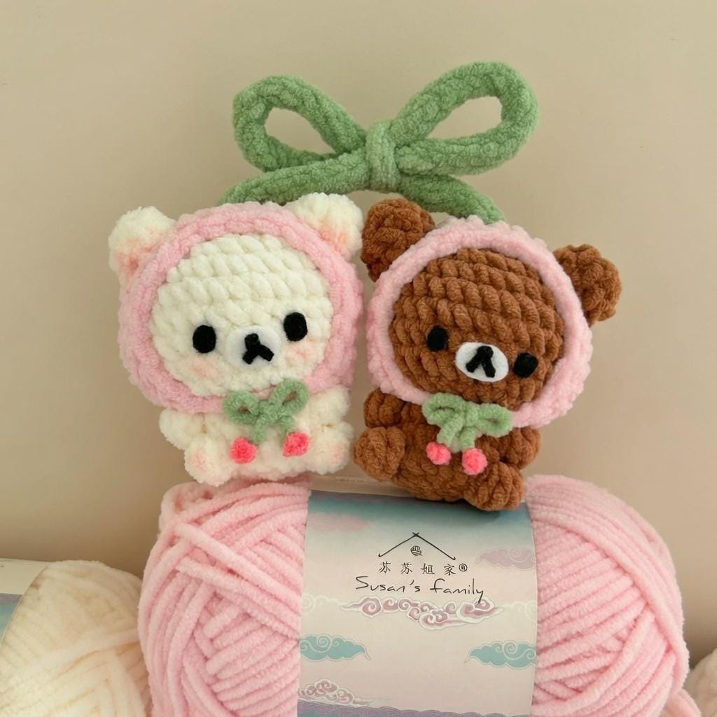 Crochet Bear Couple Bag Charm, Amigurumi Matching Keychains, Chunky Velvet Yarn Backpack Accessory, Cute Handmade Kawaii Gift for Besties