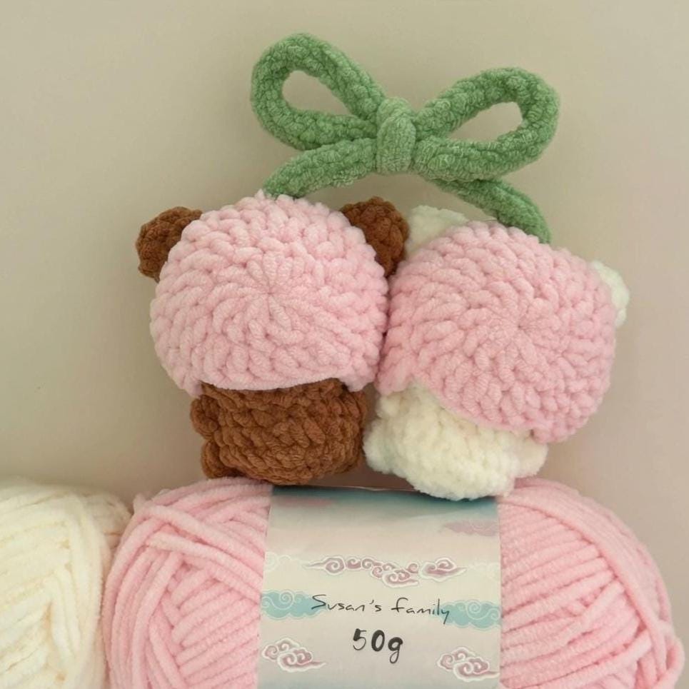 Crochet Bear Couple Bag Charm, Amigurumi Matching Keychains, Chunky Velvet Yarn Backpack Accessory, Cute Handmade Kawaii Gift for Besties