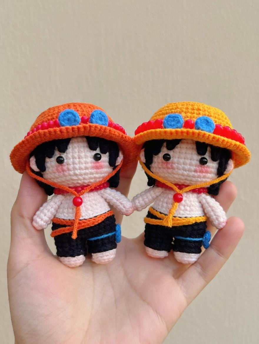 Crochet Pirate Crew Keychain, Desk Decor Gift, Handmade Amigurumi Cotton Doll, Gift for Manga Fans, Kawaii Bag Accessory, Sea Adventurer