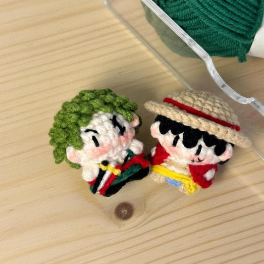 Crochet Anime Inspired Pirate Phone Charm, Cute Amigurumi Doll Keychain, Kawaii Manga Chibi Plushie, Swordsman Pocket Toy, Geeky Fan Gift,