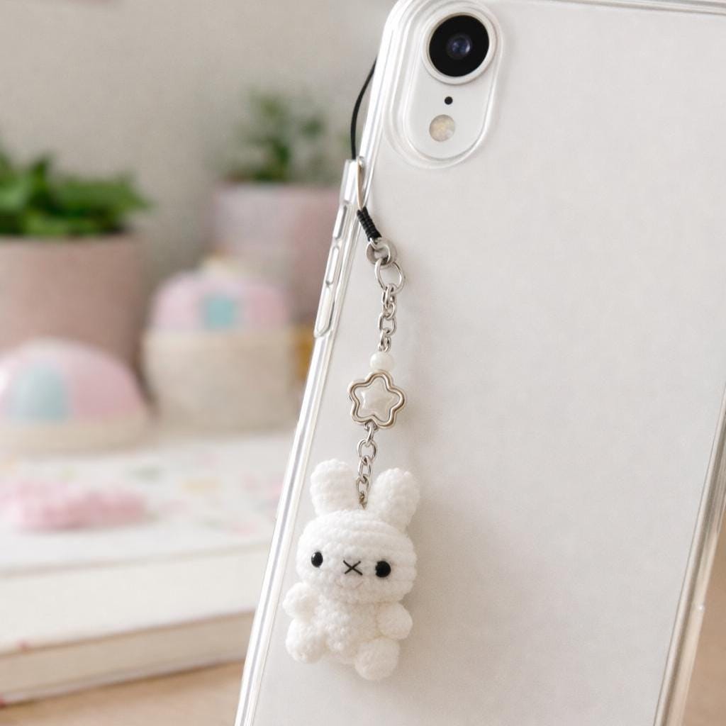 Crochet Cute Bunny Phone Charm, Handmade Bunny Keychain, Cute Amigurumi Mini Plush, Kawaii Bag Charm Gift