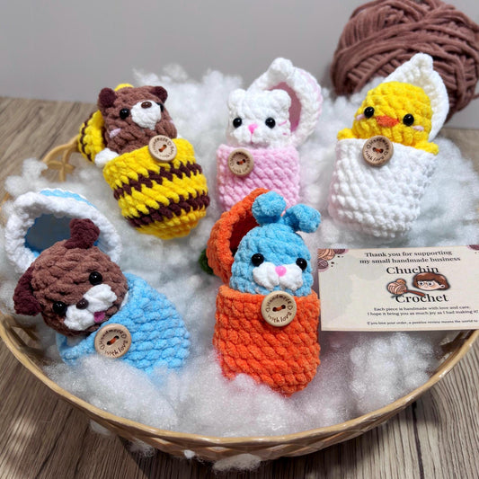 Mini Hatching Animals Crochet Plush, Easter Egg Animals, Bunny Chick Bee Bear Cow, Handmade Amigurumi Spring Gift, Cute Pocket Size Toy