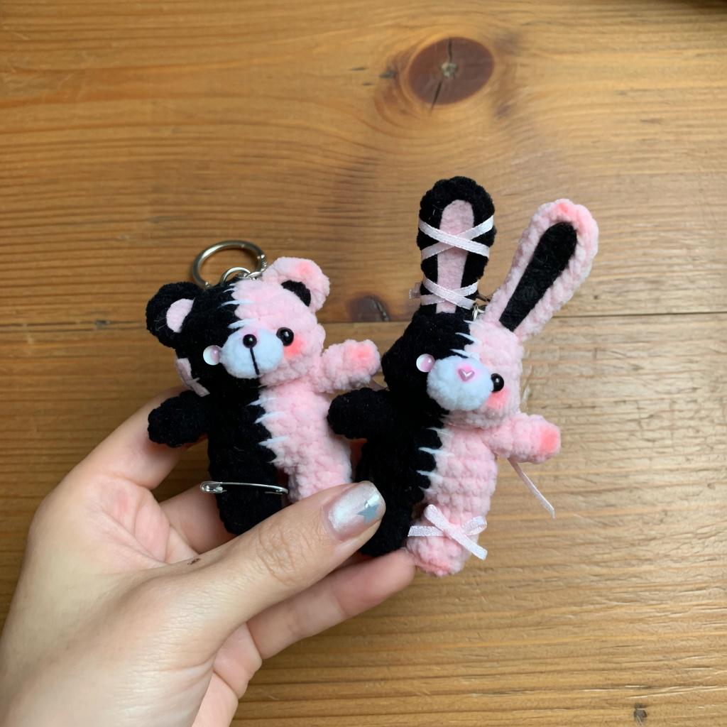 Crochet Bunny and Bear Matching Keychain, Couple Keychain Set, Cute Amigurumi Bag Charm, Best Friend Gift, Kawaii Plush Keyring