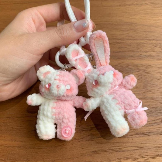 Crochet Bunny and Bear Matching Keychain, Couple Keychain Set, Cute Amigurumi Bag Charm, Best Friend Gift, Kawaii Plush Keyring