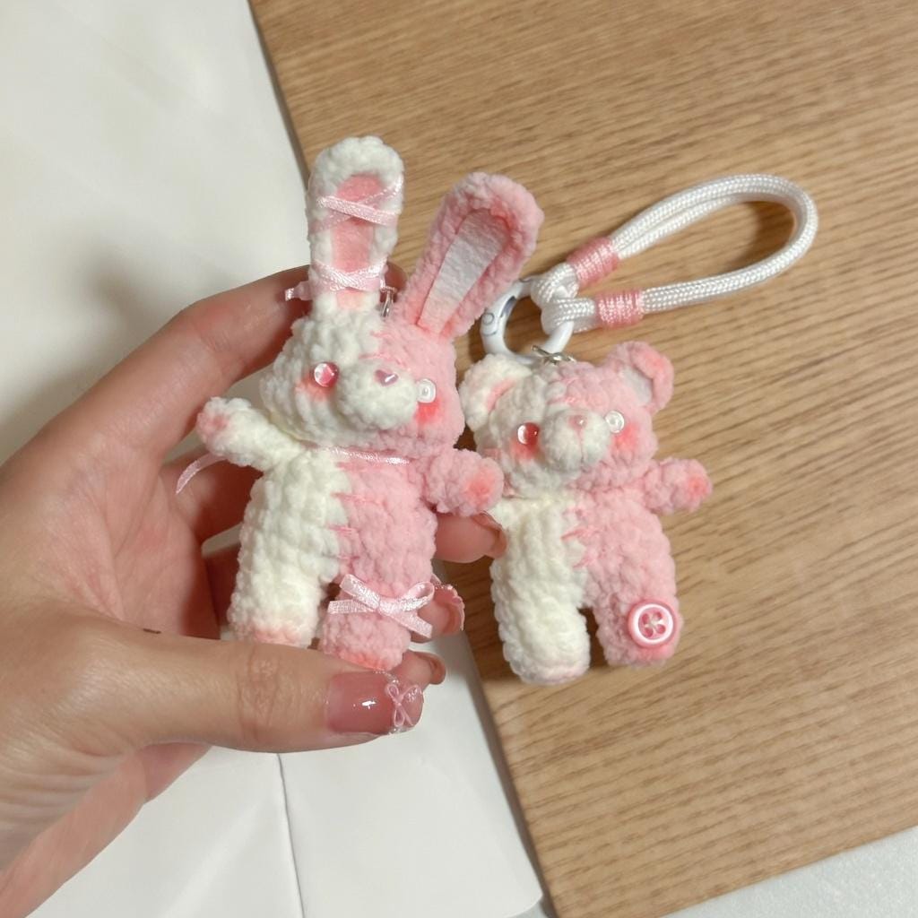 Crochet Bunny and Bear Matching Keychain, Couple Keychain Set, Cute Amigurumi Bag Charm, Best Friend Gift, Kawaii Plush Keyring