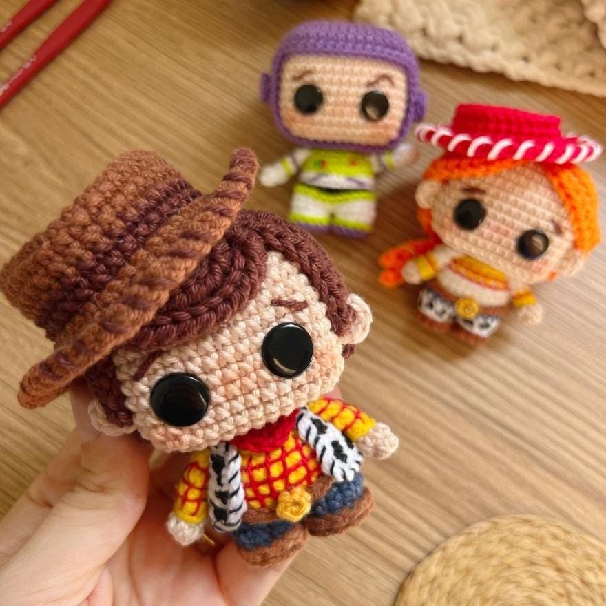 Crochet Story of Toys Keychain, Amigurumi Cowboy Astronaut and Cowgirl Key Ring, Handmade Movie Inspired Bag Charm, Cute Gift for Toy Fans